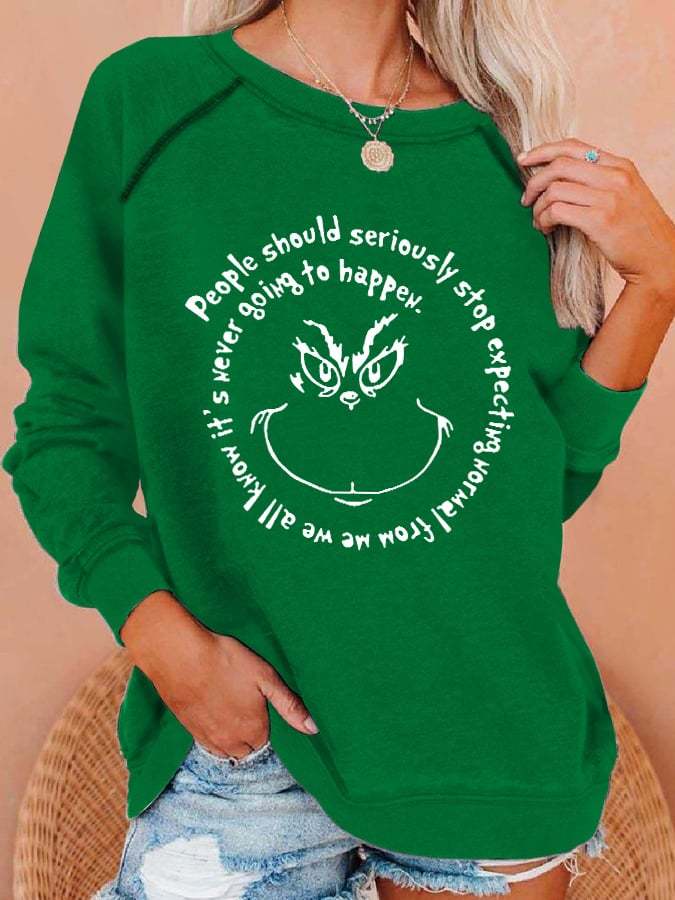 Women Christmas Funny Face Print Casual Sweatshirt