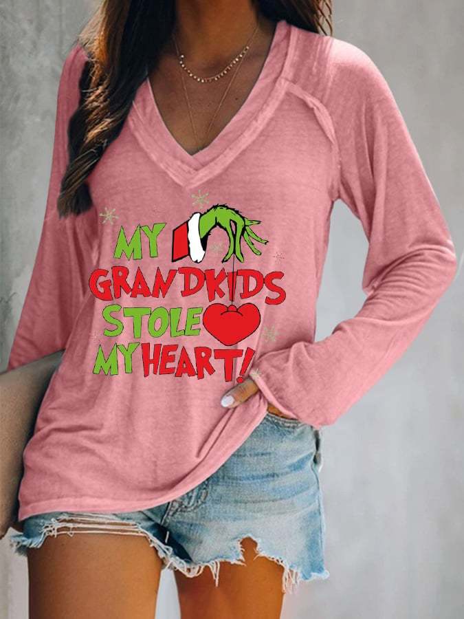 Women's My Grandkids Stole My Heart Print Long Sleeve T-Shirt