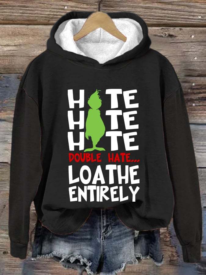 Women's Funny Christmas Hate Hate Hate Double Hate......Loathe Entirely Cartoon Silhouette Hoodie
