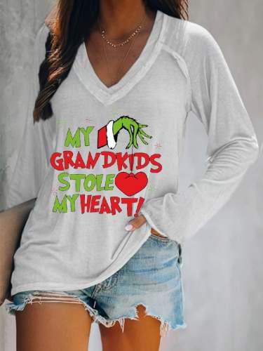 Women's My Grandkids Stole My Heart Print Long Sleeve T-Shirt