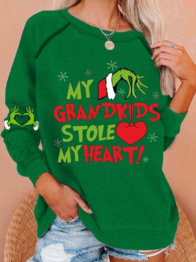 Women My Grandkids Stole My Heart Christmas Print Casual Sweatshirt