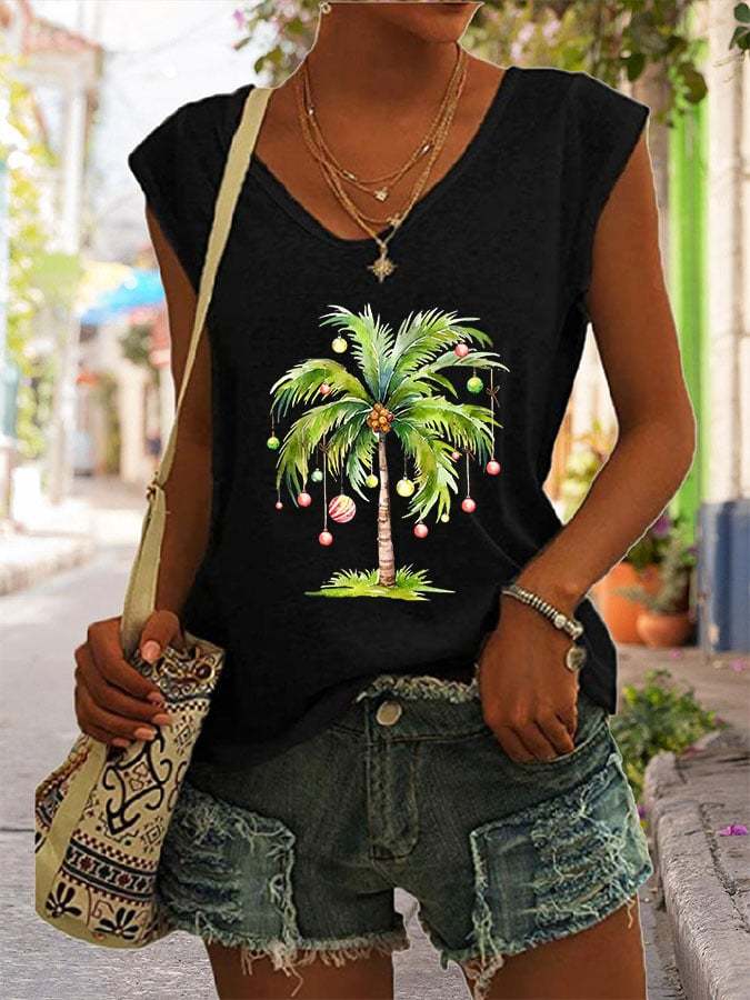 Women'S Casual Christmas Palm Tree Printed Vest