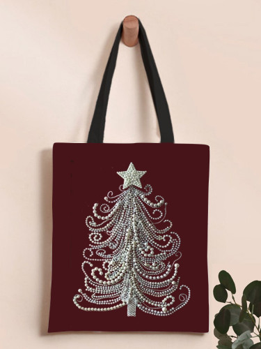 Retro Christmas Tree Jewelry Print Shoulder Canvas Bag