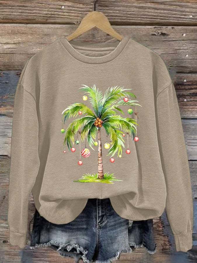 Women'S Casual Christmas Palm Tree Printed Long Sleeve Sweatshirt