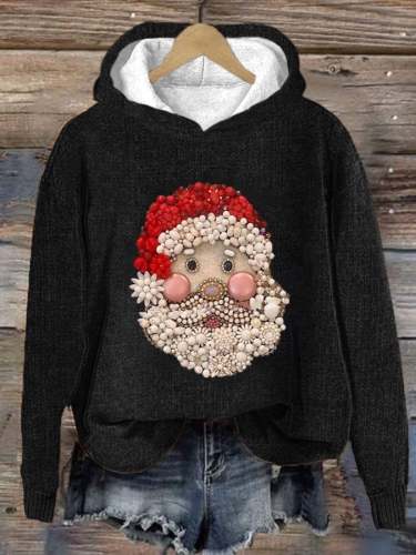 Women's Christmas Santa Claus Jewel Art Print Hooded Sweatshirt