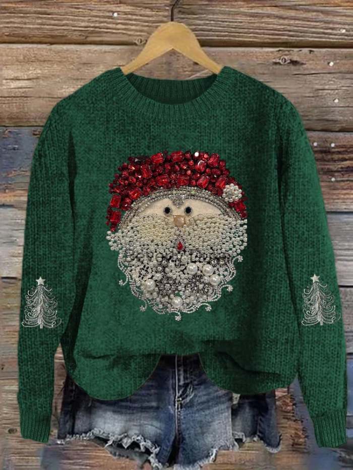 Women's Christmas Santa Claus Jewel Art Crew Neck Sweatshirt