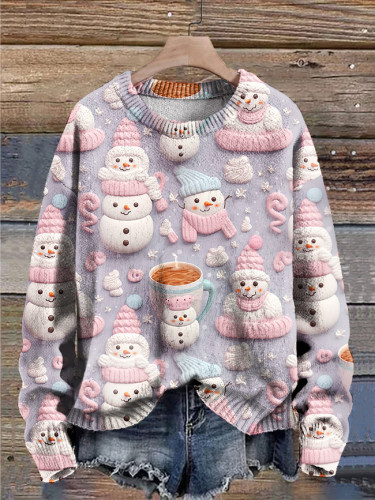 Christmas Snowman Print Casual Knitted Sweater