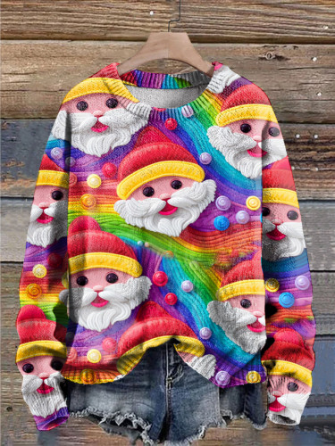Colorful Christmas Snowman Print Casual Knitted Sweater