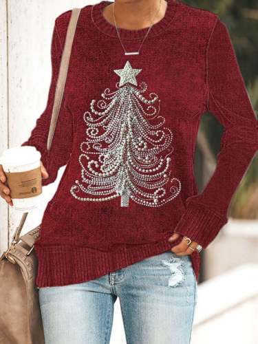 Women's Christmas Tree Jewel Art Print Long Sleeve Sweatshirt