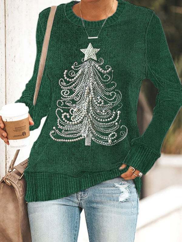 Women's Christmas Tree Jewel Art Print Long Sleeve Sweatshirt