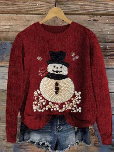 Women's Christmas Jewelry Snowman Print Sweatshirt