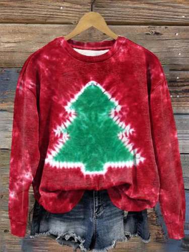 Women's Tie-Dye Christmas Tree Print Casual Sweatshirt