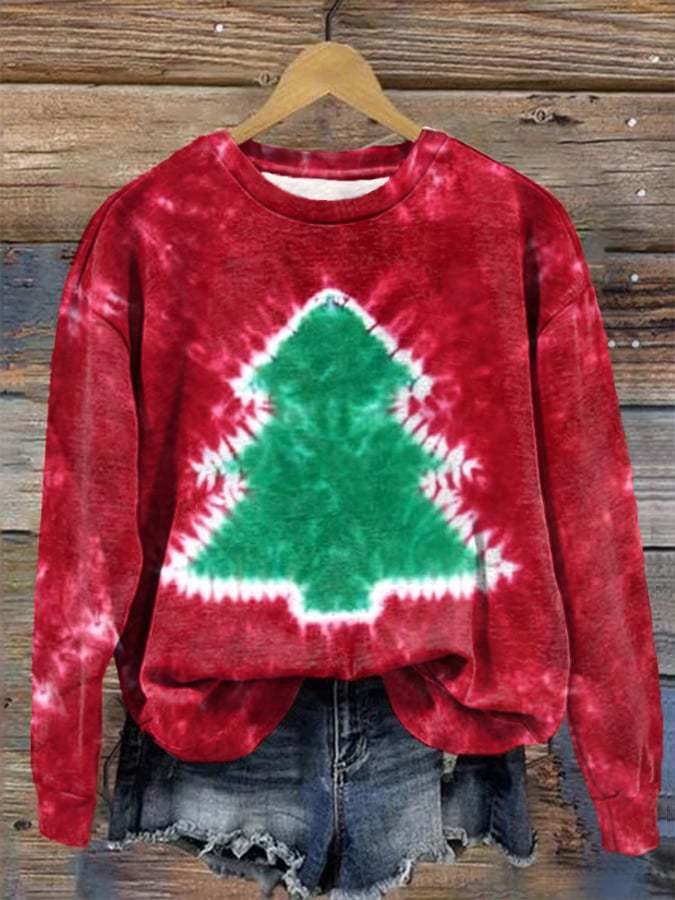 Women's Tie-Dye Christmas Tree Print Casual Sweatshirt