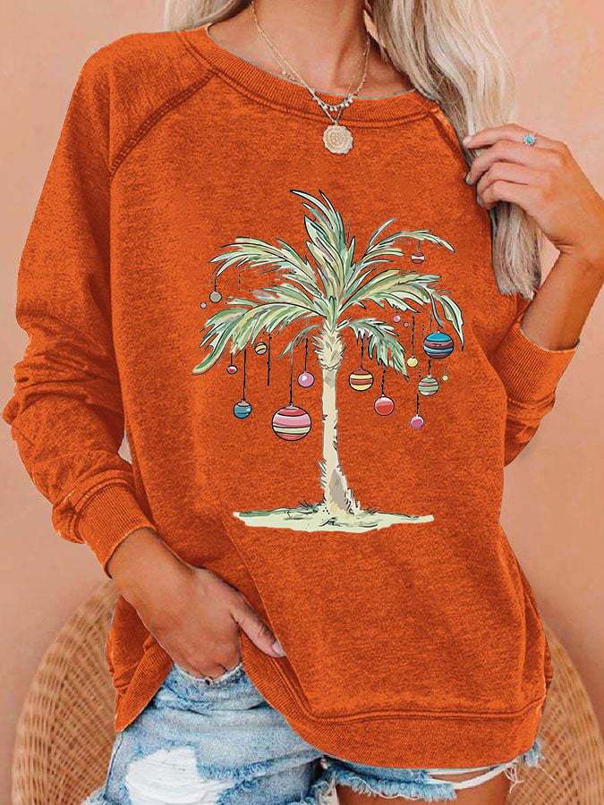 Women'S Casual Merry Christmas From Coconut Tree Printed Long Sleeve Sweatshirt