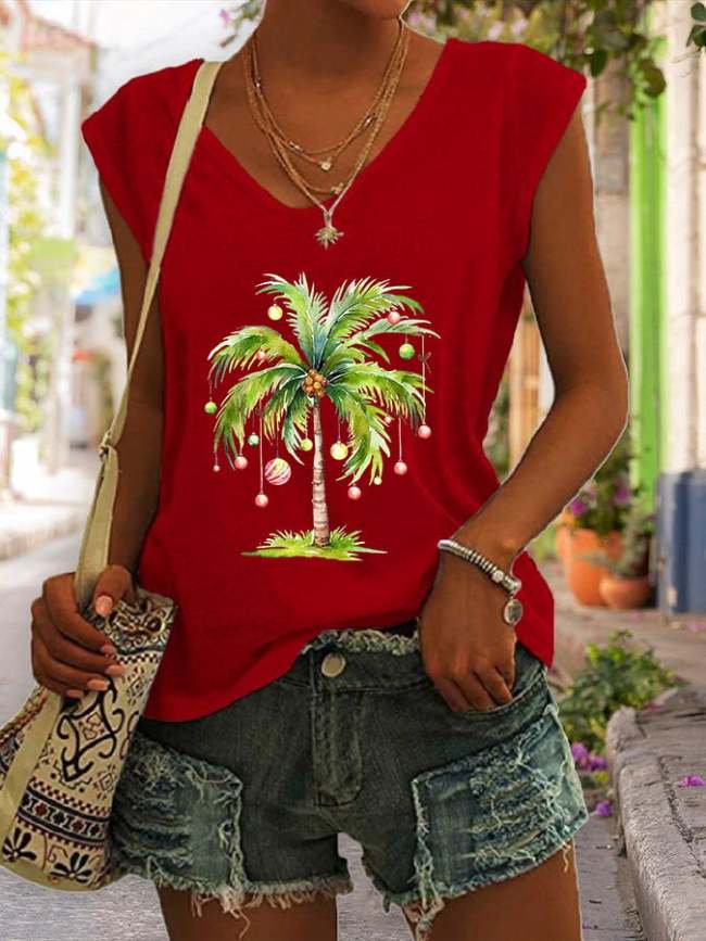 Women'S Casual Christmas Palm Tree Printed Vest