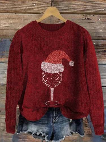 Women's Christmas Jewelry Red Wine Glass Print Sweatshirt