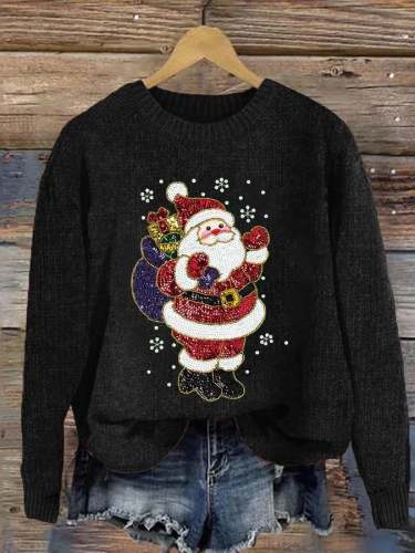 Women's Sequin Santa Claus Print Christmas Casual Sweatshirt