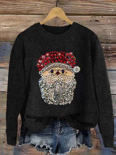 Women's Christmas Santa Claus  Jewel Art Crew Neck Sweatshirt