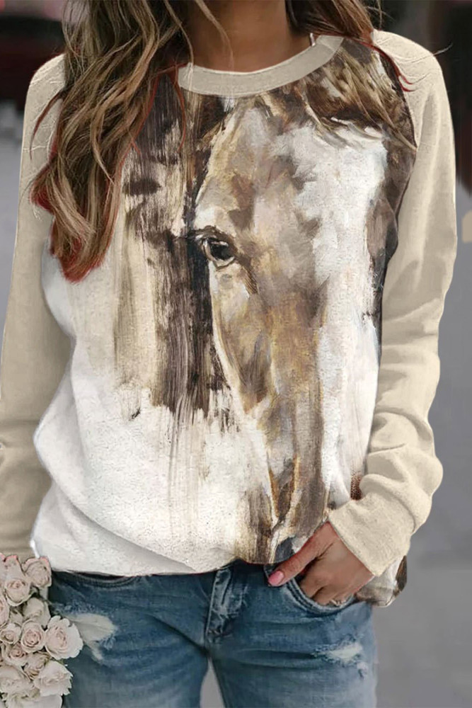 Western Horse Oil Painting Print Casual Sweatshirt