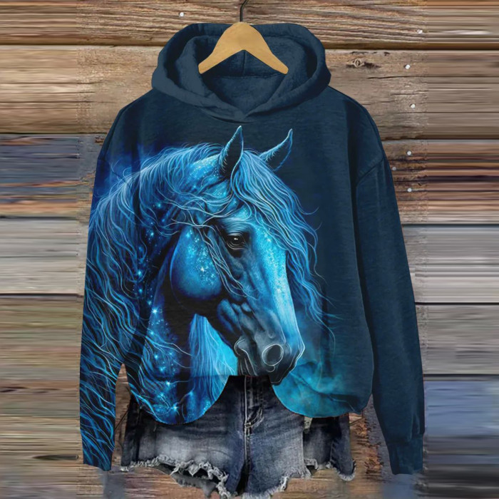 Horse Print Long Sleeve Hoodie
