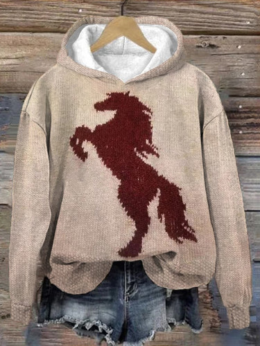 Women's Retro Casual Woolen Knitted Horse Print