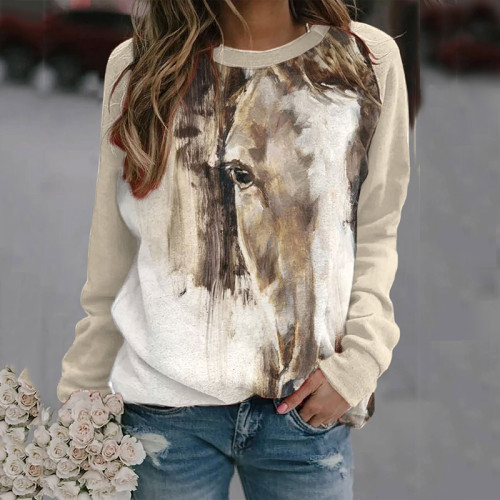 Western Horse Oil Painting Print Casual Sweatshirt