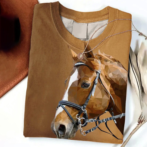 Western Horse Print Long Sleeve Casual T-Shirt