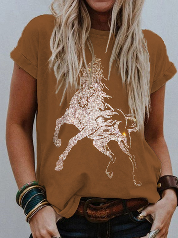 Western Glitter Horse Short Sleeve Comfy T Shirt