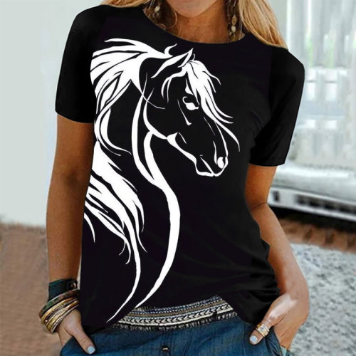 Casual Horse Silhouette Print T-Shirt