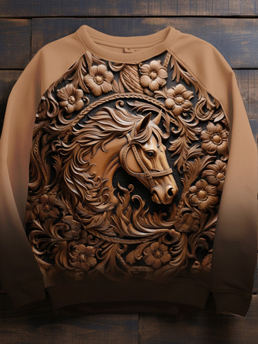 Vintage Art Horse Print Long Sleeve Sweatshirt
