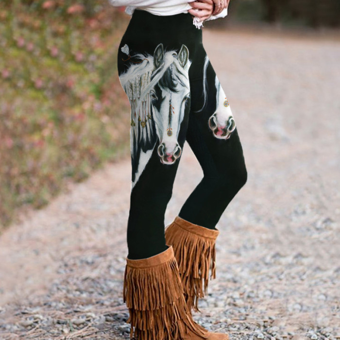 Western Horse Tribal Print Skinny Casual Leggings