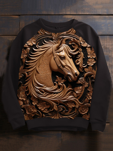 Art Horse Print Long Sleeve Sweatshirt