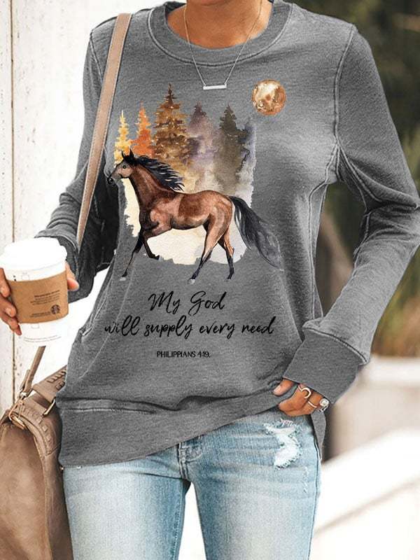 Women's Western Faith My God Will Supply Every Need Horse Printed Sweatshirt