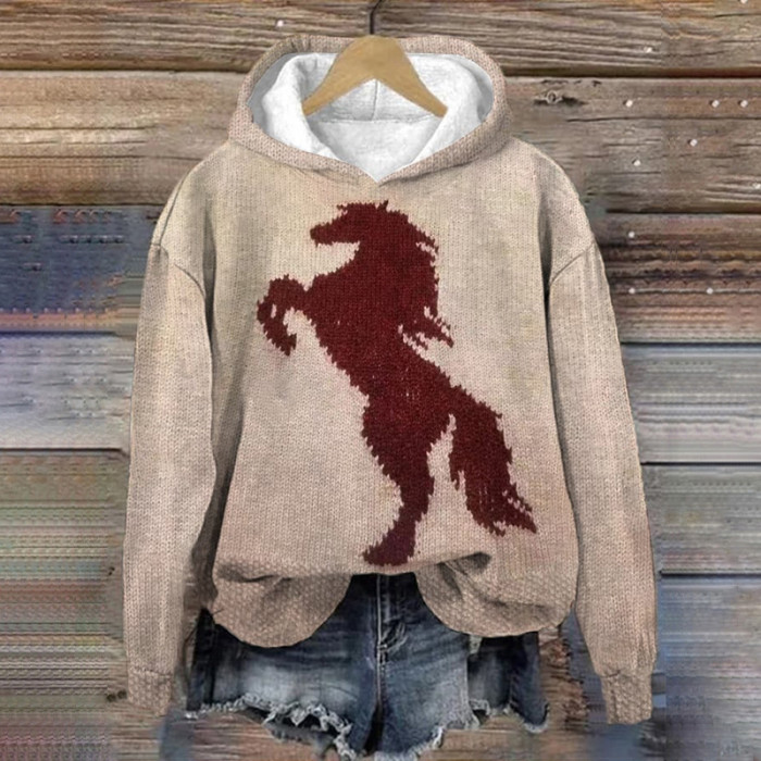 Women's Retro Casual Woolen Knitted Horse Print