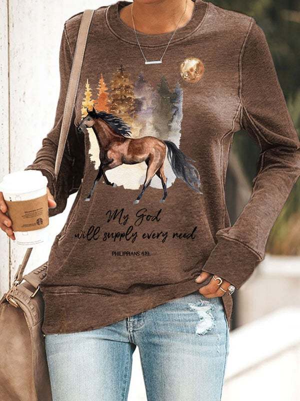 Women's Western Faith My God Will Supply Every Need Horse Printed Sweatshirt