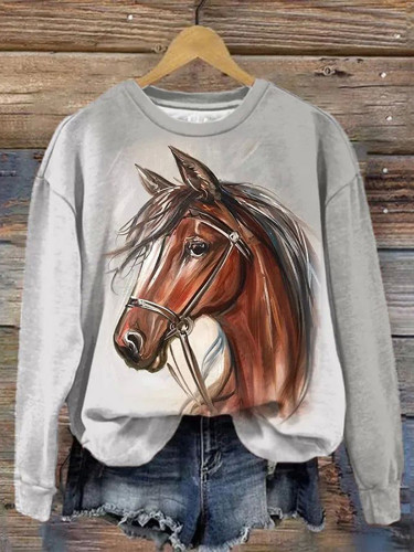 Western Horse Print Casual Sweatshirt