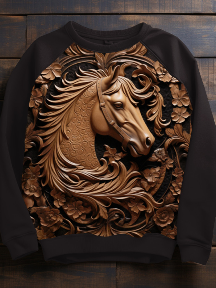 Western Vintage Horse Art Print Sweatshirt