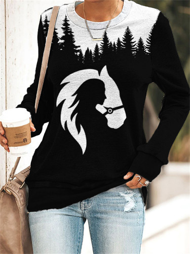Western Cowgirl Horse Lover Forest Contrast Sweatshirt