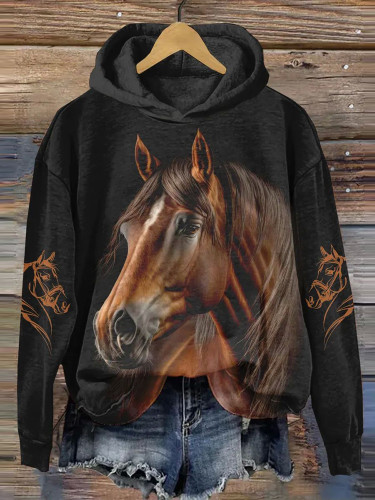 Western Horse Print Long Sleeve Hoodie