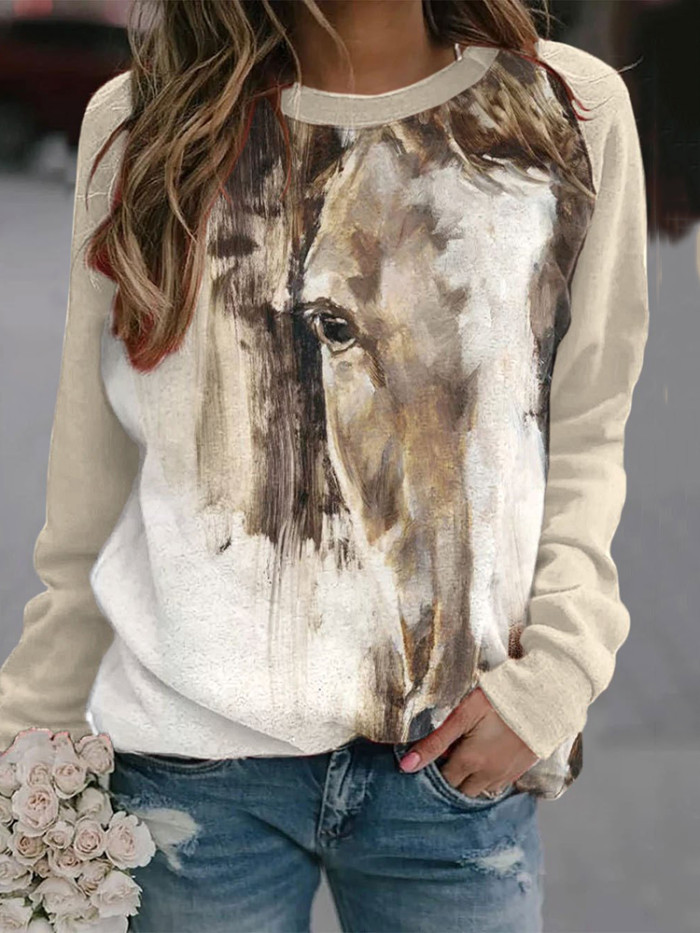 Western Horse Oil Painting Print Casual Sweatshirt