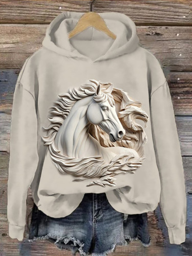 Western Horse Print Long Sleeve Casual Hoodie