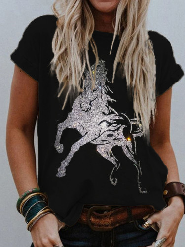 Western Glitter Horse Short Sleeve Comfy T Shirt