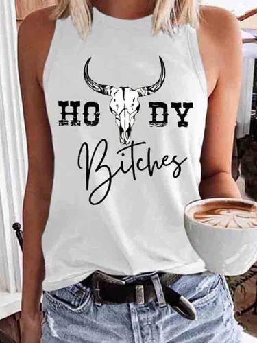 Western Howdy Bitches Bull Skull Tank Top