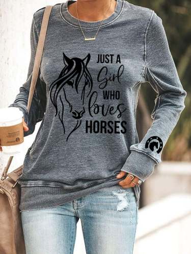 Women's Just A Girl Who Loves Horses Print Sweatshirt