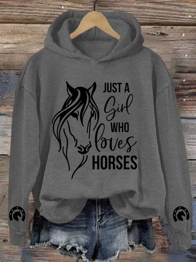 Women's Just A Girl Who Loves Horses Print Hooded Sweatshirt