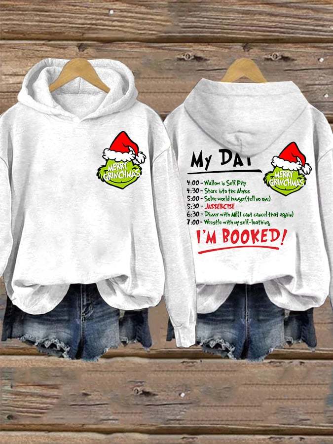 Women's My Day I'm Booked Christmas Print Casual Hoodie