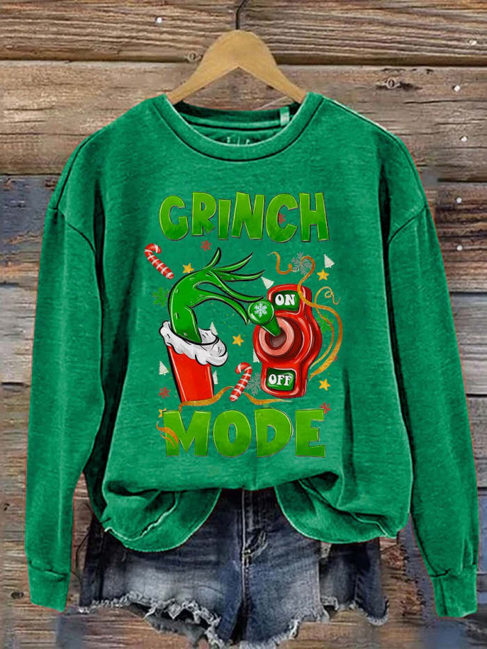 Christmas Trendy Christmas Grinch Mode Print Casual Sweatshirt