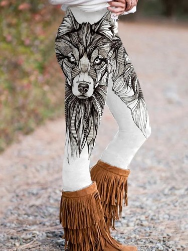 Western Wolf Art Cozy Leggings