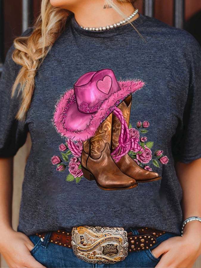 Western Retro Casual Print T-shirt