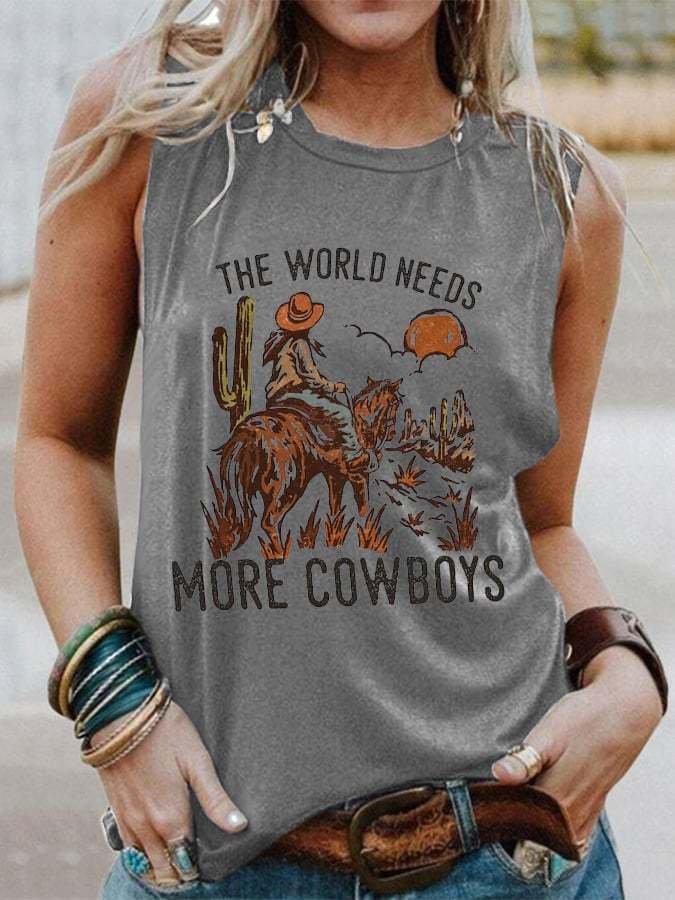 Women's The World Needs More Cowboys Print Casual Tank Top